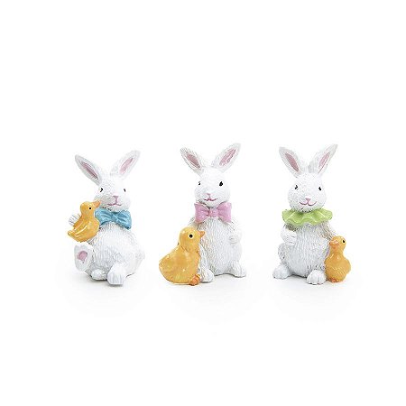 Coelhos Decorativo Resina C/Pintinhos -  3 Unidades -  Cromus