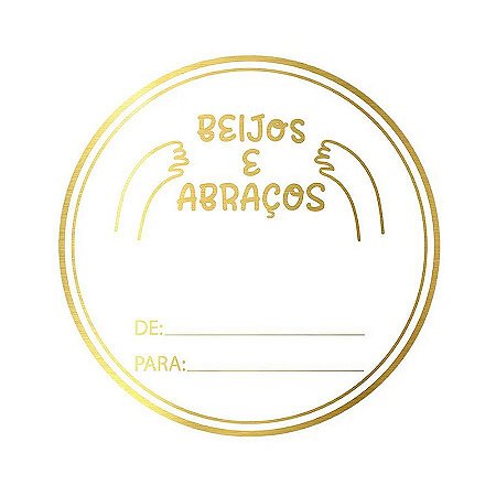 Adesivo "Beijos e Abraços" - Ref.2023 - Hot Stamping - Dourado - 50 unidades - Stickr - Rizzo