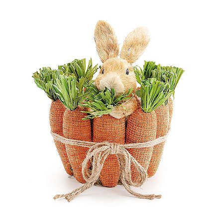Cesta de Cenouras com Coelho - Laranja e Verde - Em Juta Rústico - 1 unidade - Cromus -