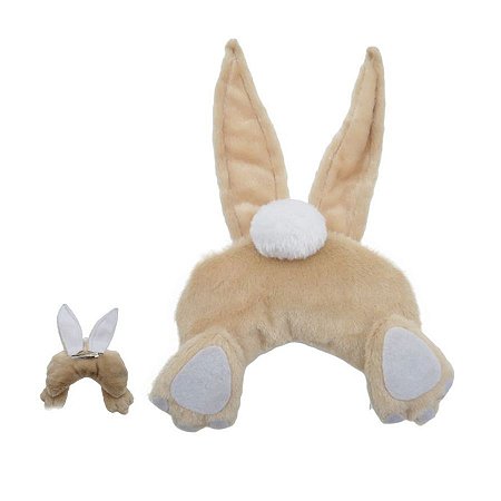Acessório de Páscoa para Cabelo Pelúcia Coelho com Orelhas - Bege e Branco - 1 unidade - Rizzo