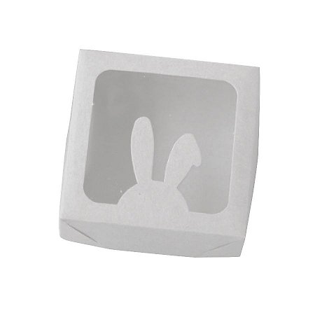Caixa Quadrada 10x10cm Visor com Coelho Silhueta  Branca - 10 unidades - Crystal - Rizzo