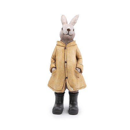 Coelho Decorativo de Resina Capa de Cguva - Rain Coat - Amarelo e Preto - 1 unidade - Cromus - Rizzo