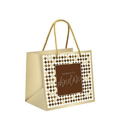 Sacola Premium para Caixa Meio Ovo 22x16,5x20cm Tons de Chocolate - 01 Unidade - Cromus Páscoa -