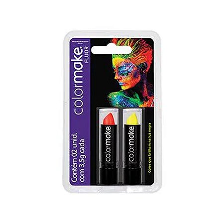 Batom Fluorescente Cartela C/2 Unidades Vermelho/Amarelo 3,5g - 1 unidade - ColorMake - Rizzo