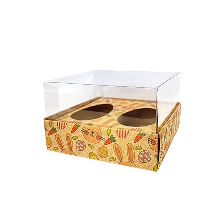Caixa Ovo de Colher Duplo - Meio Ovo de 50g a 80g - 10,5x12x7cm - Estampa Páscoa Kraft - 5 unidades - Assk - Rizzo
