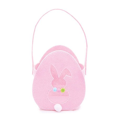 Cesta em Feltro para Ovinhos Coelho Rosa de Páscoa M - 14,5cm x 12,5cm x 8,5cm - 1 unidade - Cromus Páscoa -