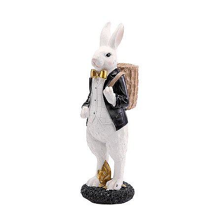 Coelho Decorativo de Resina Smoking - Black Label (preto/branco) - 1 unidade - Cromus -