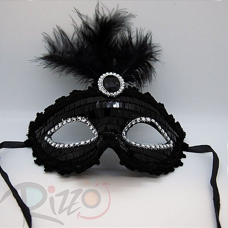 Máscara de Carnaval Bordada Luxo Mod:198 - Preto - 01 unidade - Rizzo