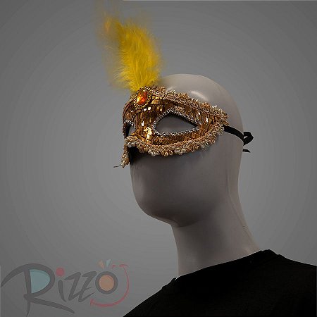 Máscara de Carnaval Bordada Luxo Mod:198 - Dourado - 01 unidade - Rizzo