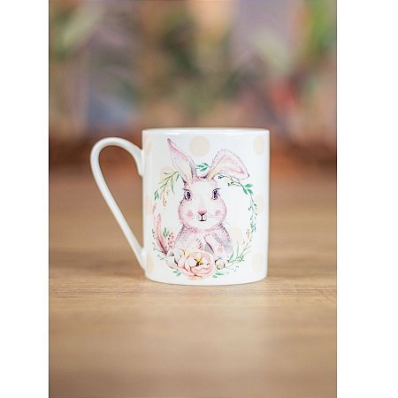 Caneca Decorativa de Páscoa Coelha Rosa Olhando - 1 unidade - Rizzo