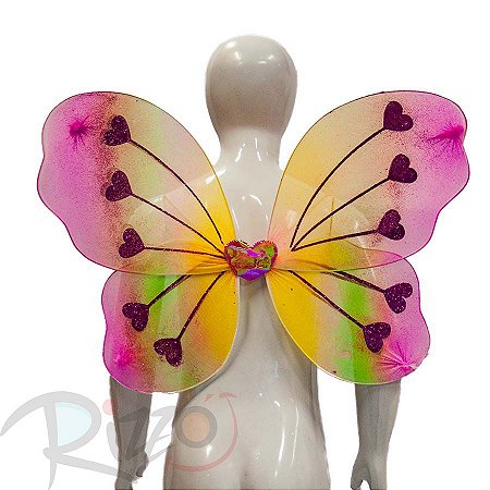 Adereço de Carnaval - Asa Borboleta Multicolor - Rosa Pink - Mod:6208 - 01 unidade - Rizzo