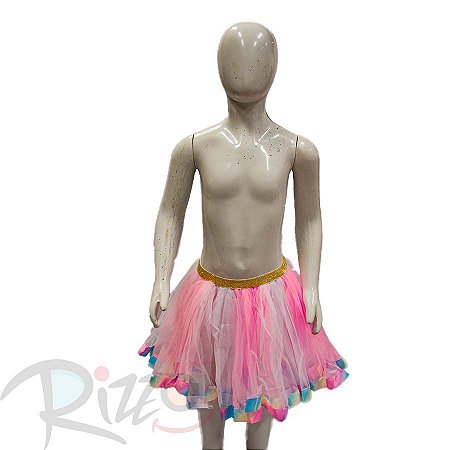 Saia Tule Rosa/Branco - Barrado cores candy - 30cm - Mod 420 - 01 unidade - Rizzo