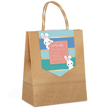 Sacola de Papel com Fechamento - Coelhinhos Azul - 10 Unidades - Cromus Páscoa - Rizzo
