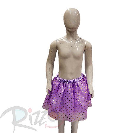 Saia Tule com estampa coração dourado - 30cm - Lilás - Mod 422 - 01 unidade - Rizzo
