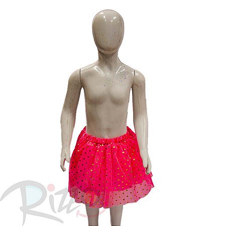 Saia Tule com estampa coração dourado - 30cm - Rosa Pink - Mod 422 - 01 unidade - Rizzo