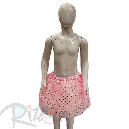 Saia Tule com estampa coração dourado - 30cm - Rosa Bebê - Mod 422 - 01 unidade - Rizzo