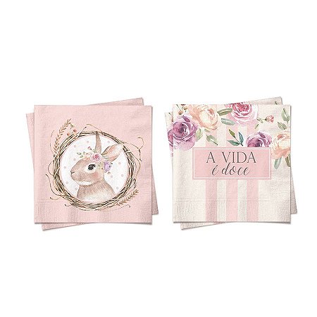 Guardanapo Coelha Serena Rosa - 1 unidade Pct. c/ 20 unds. - Cromus - Rizzo