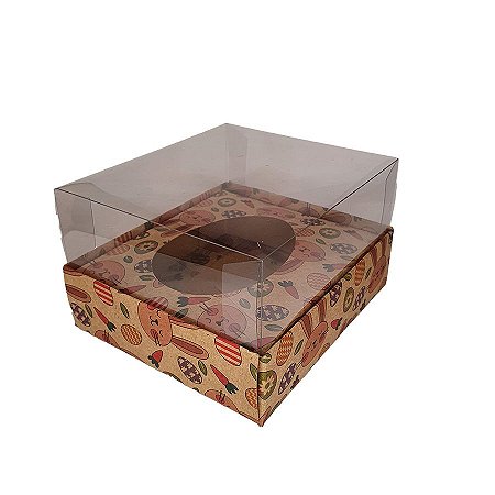 Caixa Ovo de Colher - Meio Ovo de 350g - 20,5cmx17cmx9,7cm - Kraft Coelhinhos - 5 unidades - Assk - Páscoa - Rizzo