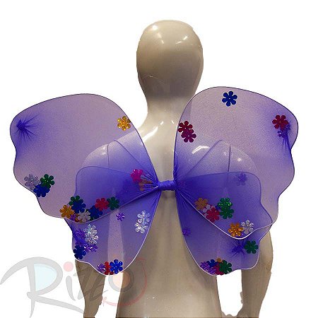 Adereço de Carnaval - Asa Borboleta aplique flores - Roxo  - Mod:175 - 01 unidade - Rizzo