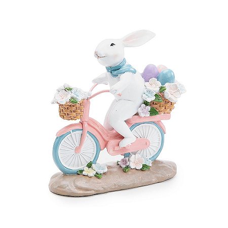 Coelho Decorativo de Resina Andando de Bicicleta - Flower - 1 unidade - Cromus -