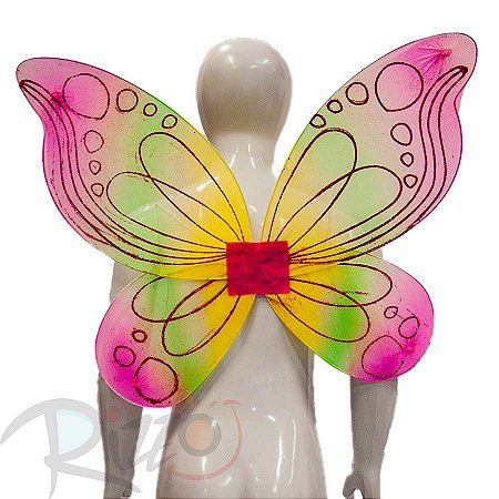 Adereço de Carnaval - Asa Borboleta Multicolor - Rosa Pink - Mod:76 - 01 unidade - Rizzo