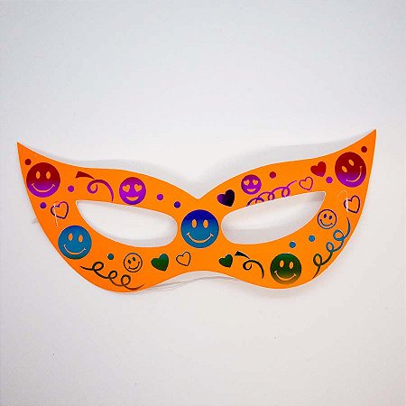 Máscara de Carnaval em Papel - Laranja - Estampa Emoji - Mod 461 - 12 unidades - Rizzo