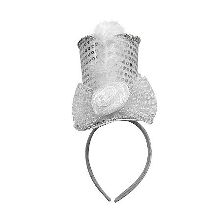 Tiara Luxo Carnaval com aplique Cartola  - Branco - Mod 201 - 01 unidade - Rizzo