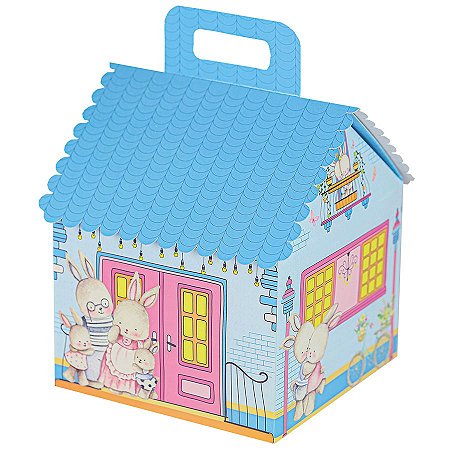 Caixa Casa Magica com Alça para Ovo de Colher de 100g a 150g Casinha Feliz - 3 unidades - Decora Festas Ltda - Rizzo
