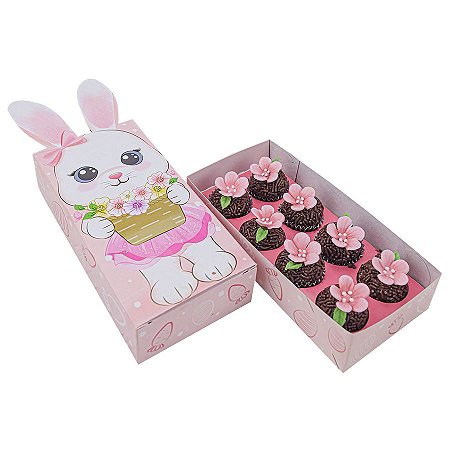 Caixa Orelha 8 Cavidades Coelhinha Floral - 5 unidades - Decora Festas Ltda - Rizzo