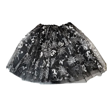 Saia Tule Preta com Estampa Halloween Prata - 40cm - 1 unidade - Rizzo
