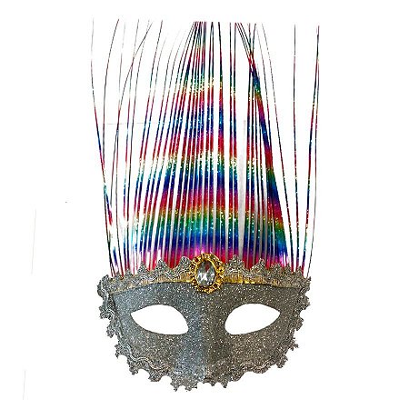 Máscara de Carnaval Glitter Luxo Mod 431 - Prata - 01 unidade - Rizzo