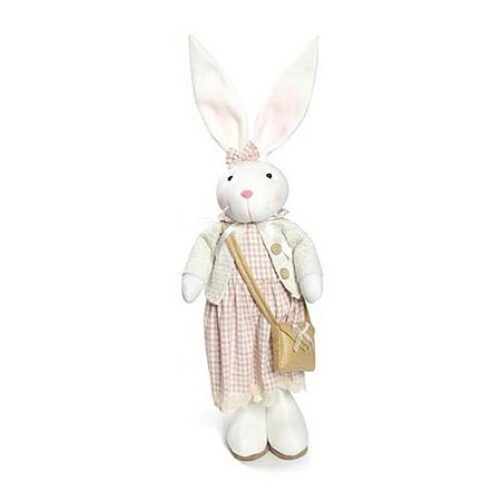 Boneco de Páscoa - Coelho com Roupinha Xadrez - Rosa - 01 UN - Cromus