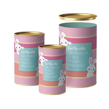 Lata para Ovo de Páscoa Coelhinhos - Rosa - 01 unidade - Cromus - Rizzo