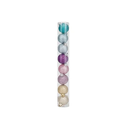 Bolas em Tubo Rainbow Glitter 05cm - 08 unidades - Cromus Natal