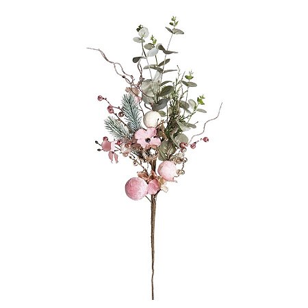 Galho com Folhas e Flores - Rosa Candy - 01 unidade - Cromus Natal -