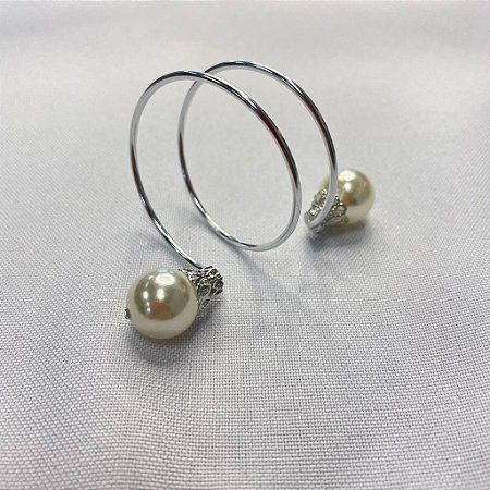 Porta Guardanapo Aramado Arame Prata com Pérolas Bege 01 Unidade Rizzo