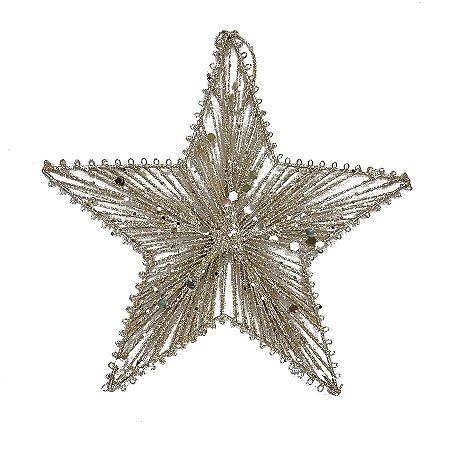 Enfeite para Pendurar - Estrela  - Champagne - 25cm - 01 unidade - Natal Tok da Casa - Rizzo