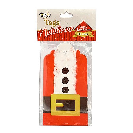 Tag Natalina - Roupa Papai Noel - 6,6x12cm - 5 UN - Rizzo