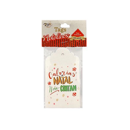 Tag Natalina - Calorias de Natal Não Contam - 6,6x12cm - 5 UN - Rizzo