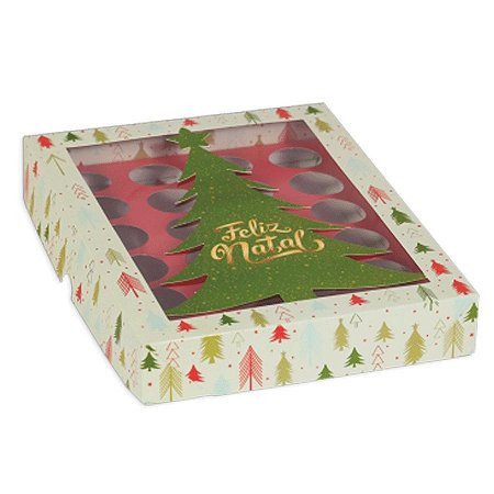 Caixa Brigadeiro de Natal Pinheiros 24 Cavidades 03 Unidades Decora Doces Rizzo