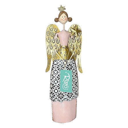 Enfeite Decorativo em Metal - Anjo - Rosa/Dourado - 33cm - Natal Tok da Casa - Rizzo