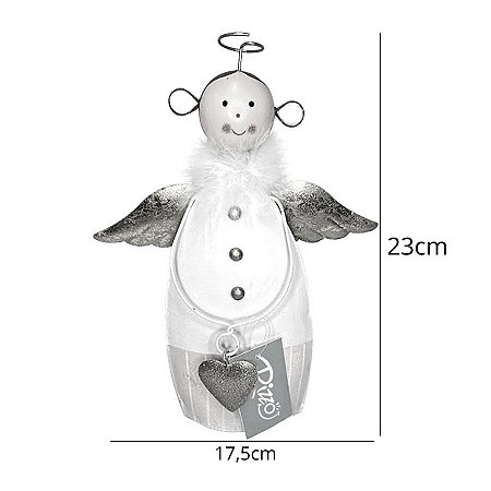 Enfeite Decorativo em Metal - Anjo -Branco/Rosa - 23cm - Natal Tok da Casa - Rizzo