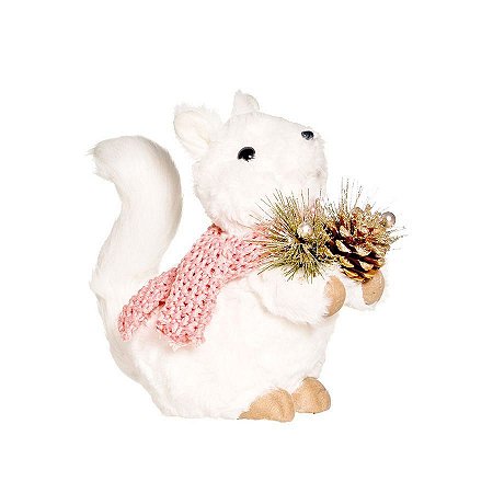 Esquilo de Pelúcia Soft com Cachecol Rosa 25cm - 01 unidade - La Perle - Cromus Natal - Rizzo
