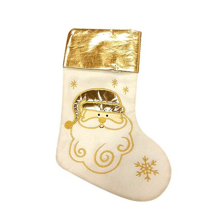 Bota Natalina Papai Noel - Branco/Dourado - 01 unidade - Cromus Natal -