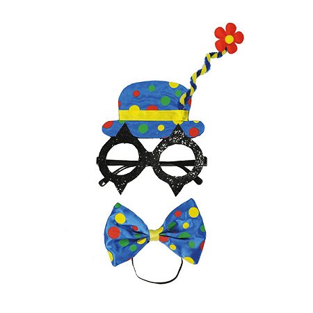 Kit Fantasia Acessórios Palhaço Azul Festa Carnaval 02pçs 01 Unidade Cromus