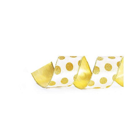 Fita Decorativa Natal Poá - Marfim & Dourado - 3,8x914cm - 1 UN - Cromus - Rizzo