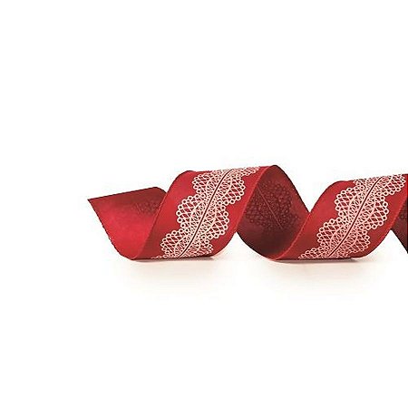 Fita Decorativa Natal Lisa Renda - Vermelho & Branco - 6,3x914cm - 1 UN - Cromus - Rizzo