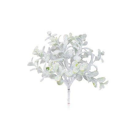 Enfeite de Natal Pick Folhas Glitter 30x16x16cm Branco - 1 UN - Cromus - Rizzo