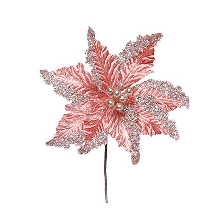 Enfeite de Natal Poinsétia com Glitter Rosa Clara 01 Unidade Cromus Rizzo