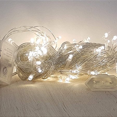 Cordão de LED Luz Amarela com Fio Incolor 100 Leds 5m 220V - 1unidade - Cromus Natal - Rizzo